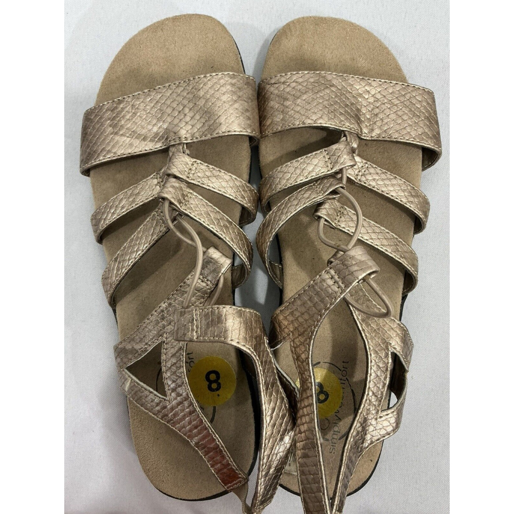 Womans Life Stride Simply Comfort Size 8 Strappy Open Toe Sling Back Gold Sandal - Picture 5 of 7